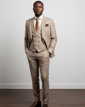 Beige three-piece suit