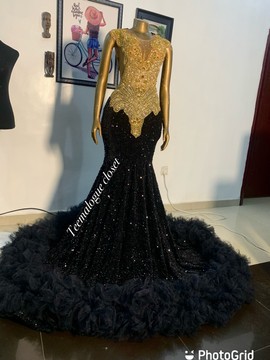Black Barbie sequins floor length prom dress