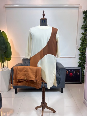 An off-white coffee brown detailed kaftan