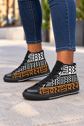 Kuba Print Women's Classic High Top Canvas Shoes | African Print High Top Sneakers