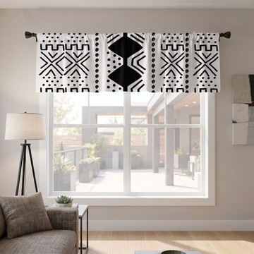Geometric African Abstract Curtain Valance White | African Window Décor | Bynelo