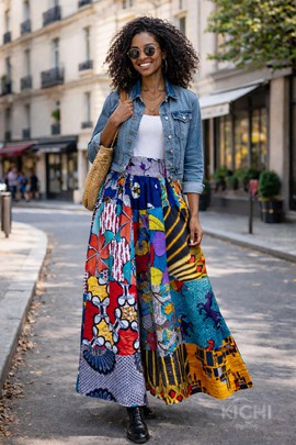 Jupe patchwork taille haute