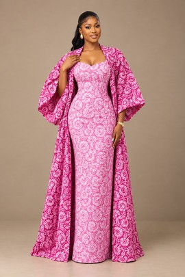 Women’s Pink Floral Maxi Dress &amp; Matching Kimono Set
