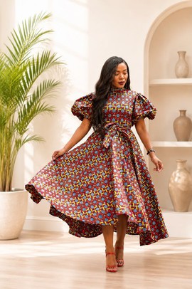 Brown Ankara maxi Dress/Wedding/ Reception/ Traditional/casual/Formal Dress