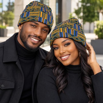 Tribal Kente Pattern Cuffed Beanie Knitted Hat | Kente Fashion Accessory | Bynelo