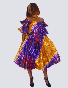 flared dress in printed bazin
