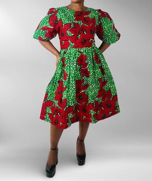 African Print Ankara Red and Green Multicolor Cotton Mini Babydoll Dress