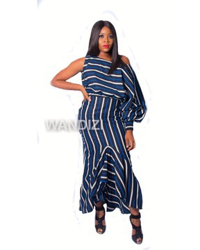 Stripped Ankara Off Shoulder Maxi Dress, Ankara Dress, Ankara Kaftan, African Kaftan Dress