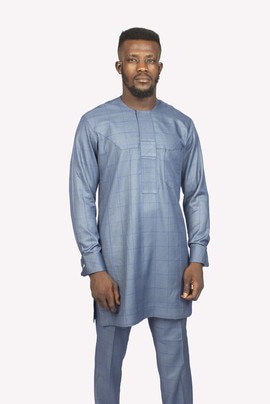 Light Blue Window Pane African Suit, African Mens Suit, Traditional outfits