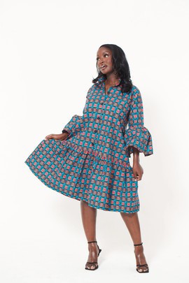 African Print Blaudine Midi Dress
