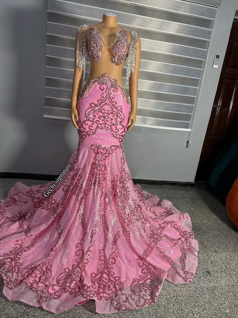 Goddess Prom Evening Dresses, African lace pink prom wedding gown by ge -  ANKA