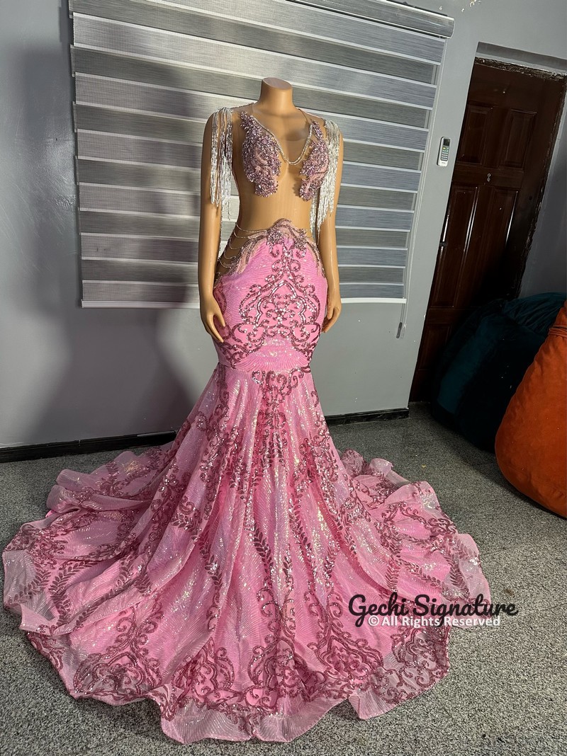 Goddess Prom Evening Dresses, African lace pink prom wedding gown by ge -  ANKA