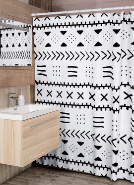 Mudcloth Modern Black and White Shower Curtain African Bathroom Art (MORE SIZES AVAILABLE)