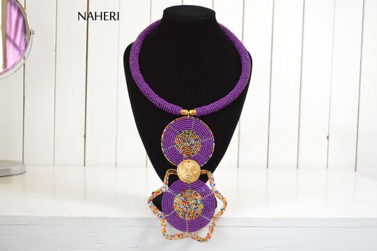 Collier pourpre africain perlé | Morceau de cou fait main romantique | Bijoux étagés et tribaux