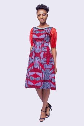 African Print and Organza Dress, African Wax Dress, Womens Clothing, African Womens Clothing