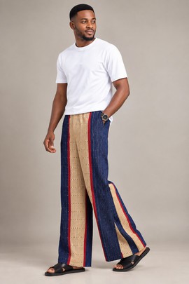 Men's wide-leg woven inspired pattern trouser