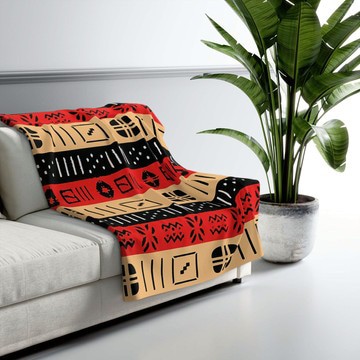 Mudcloth Throw Blanket in African Fleece Geometric Print (MORE SIZES AVAILABLE)