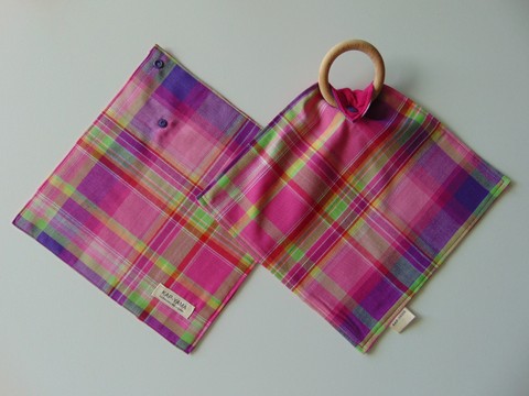 Doudou Lange Anneau de Dentition Madras Rose Fait main