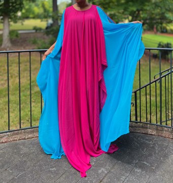 Pink and Blue Two-tone Sheer Chiffon Maxi Layered Kaftan Dress