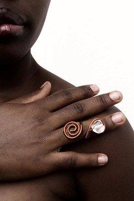 Copper Spiral Ring - Clear Quartz
