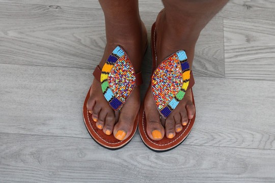 Handmade Maasai Beaded Leather Sandals | Colorful African Flip Flops | Women’s Ethnic Summer Sandals