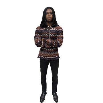 Brown Net Zigzag Pattern Long Sleeve Shirt, Men's Net Fashion Shirt