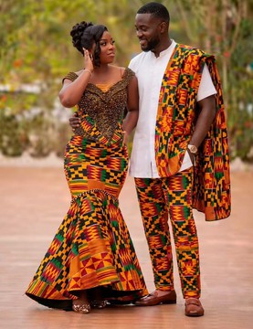 His &amp; Hers African Kente Couples outfit Set – Traditional Wedding Attire