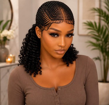 Braided wig with curly tips