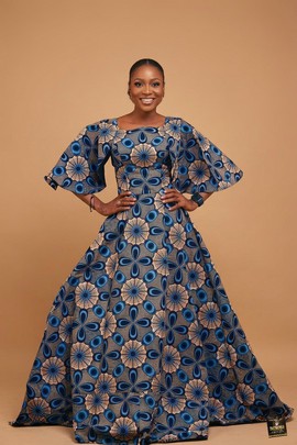 Ankara Flare Square Neckline Maxi Dress with for Wedding receptions|Red carpet events etc