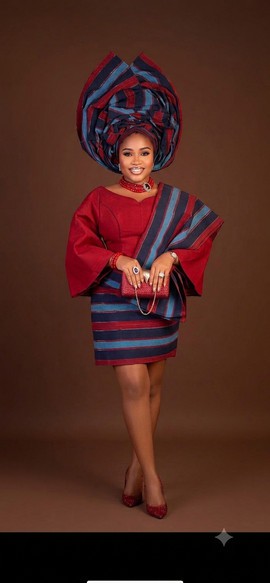 Vintage Crimson and Alaari Aso-Oke Traditional Mini Gown Ensemble