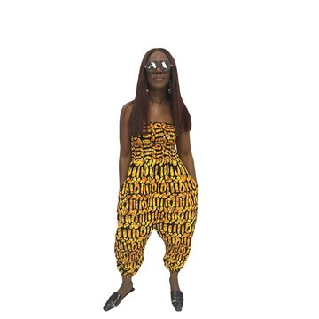 Smocked Yellow Ankara Jumpsuit, Ankara Jumpsuit