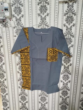 Charcoal Grey Cotton Shirt with Mustard Tribal Accent – Contemporary African Men’s Fashion Piece