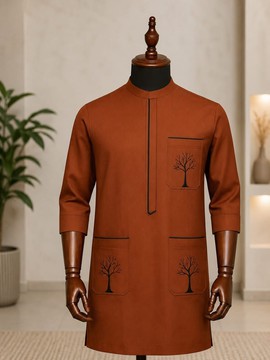 Men's Rust Brown Senator Top with Tree Embroidered Pockets