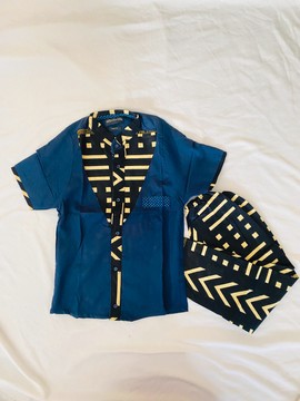 Set in wax t-shirt and matching pants - navy blue bogolan loincloth