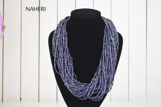 Collier chunky africain fait main | Bijoux à la mode perlés hématite | Bijoux gris tribal