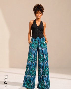 Pantalon grande taille haute imprimé wax