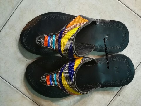 Sandales Masaï en cuir noir pour femmes africaines