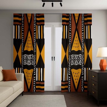Tribal Print Geometric Blackout Curtains Orange (Two-Piece) LARGER SIZES AVAILABLE