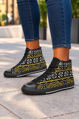 Colourful Mudcloth Women's Classic High Top Canvas Shoes | Colourful African Print Sneakers