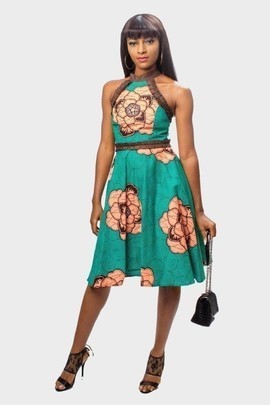african print fit and flare dresses Black & Gold Ankara Fit & Flare Dress | African Print Women's Dress