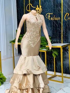 Gold turtle neck mermaid prom prom, african dresses,  homecoming dress, engagement dress