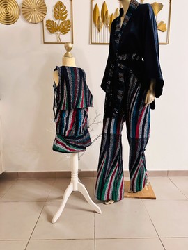 Ensemble deux pièces kimono et pantalon taille haute avec poches