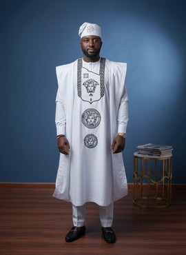 Agbada with White Embroidered Panel