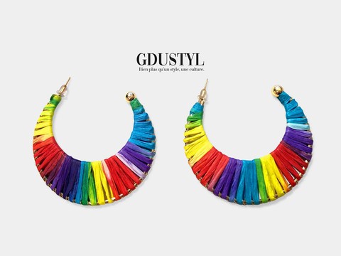 Boucles d'oreilles en raphia "SOFIA" soleil