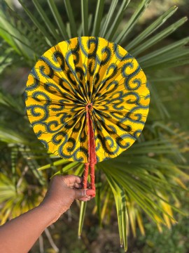 Wax &amp; leather fan in its pouch