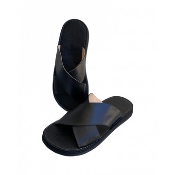Sandale en cuir véritable Noir fait main mode homme