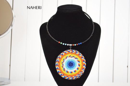 African maasai beaded pendant necklace |  Tribal adjustable neck jewelry