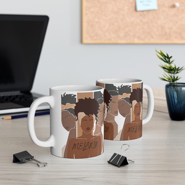 Melanin Woman Mug | Black Woman Ceramic Coffee Cup | Afro Inspired Empowerment Mug