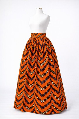 Long, high-waisted wax print skirt –