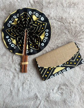 Duo en cire africaine : éventail et pochette - Cadeau de mariage idéal - Pochette Wax